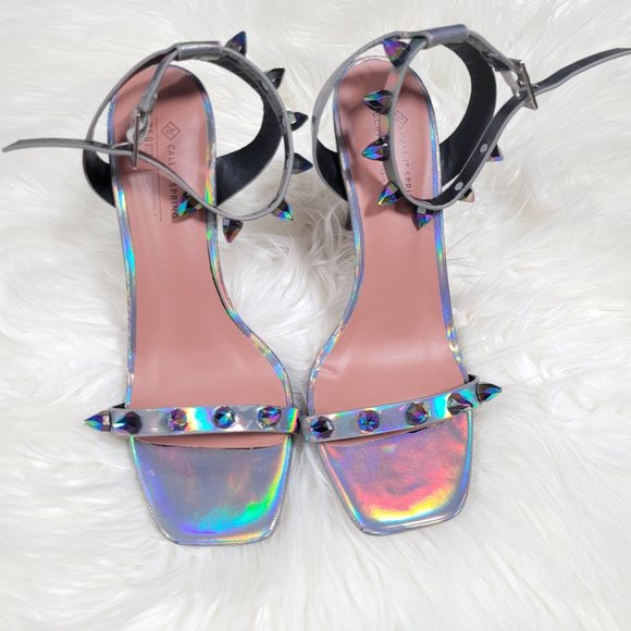 Call It Spring Studded Vegan Silver Metallic Stiletto High Heels Strappy 6.5 - Picture 4 of 16
